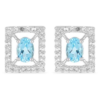 BUY 925 STERLING SILVER SKY BLUE TOPAZ GEMSTONE HALO EARRINGS